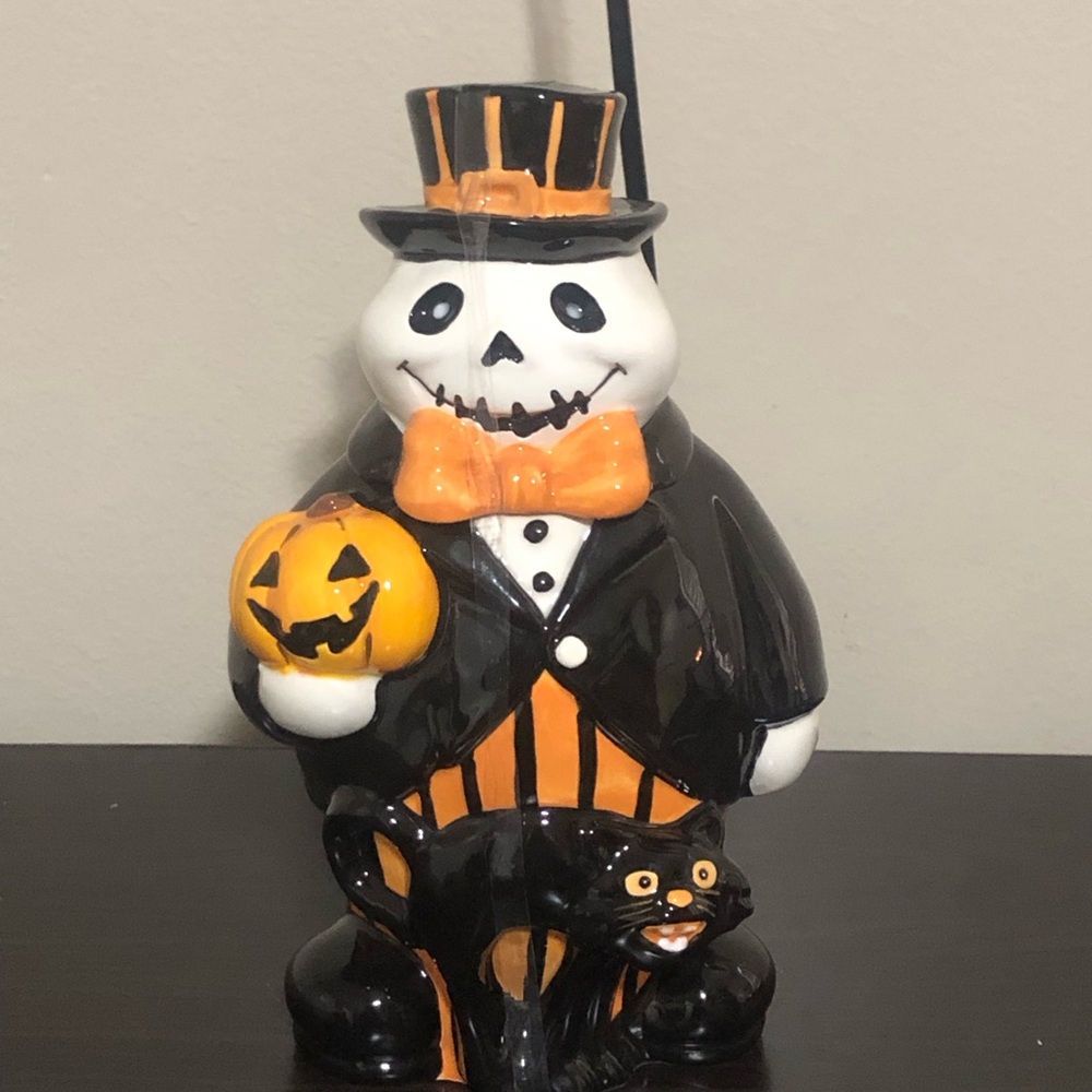 Blue Sky Halloween White Shelton Treat Canister Cookie Jar Ceramic New